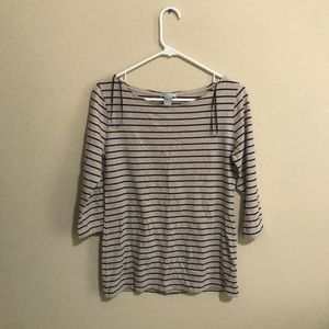 H&M Beige/Black Striped Mid Sleeves Shirt L